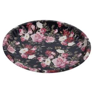 Fémtál Pufo Colorful Roses, 25 cm, black with pink and white roses, metal serving tray - Serving