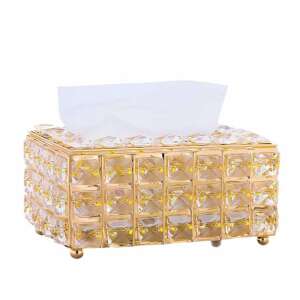 Gold crystal tissue box, Pufo Ellegant, napkin holder for elegant table setting - Napkin Holder