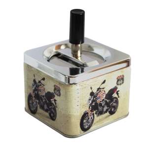 Scrumiera metalica Pufo American motorcycle antivant cu buton 68169312 Accesorii pentru fumat