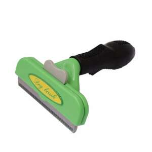 Green dog brush with black handle, for long-haired dogs, removes loose hair, reduces shedding, easy to clean - Pet Care