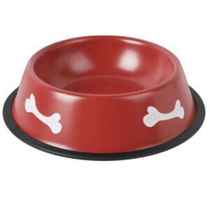 Pufo Puppy red metal dog bowl with non-slip ring, bone design - Pet Care