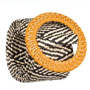 Pufo Simple női öv, fekete-fehér csíkos, állítható, kerek fonott csattal - Női öv