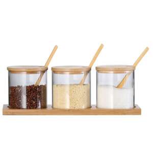 3-Piece Pufo Sole Container Set for Sugar, Coffee, Tea or other Spices, with Spoons and Stand 90737052 - Spice Rack