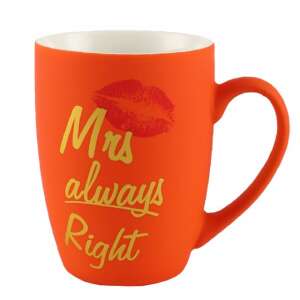 Orange ceramic mug with Mrs Always Right inscription and red lips design, 360 ml, Pufo Mrs Right - Serving