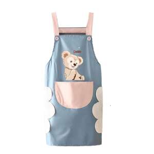 Pufo Little Bear kitchen apron, blue, with pink pocket and bear print - Apron