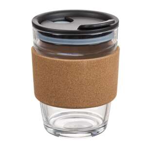 Pufo Glass Travel Mug with Cork Heat Protection for Coffee or Tea, 300 ml, Transparent 83527711 - Mug