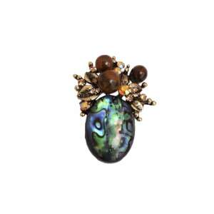 Pufo Glamour elegant women's brooch with stone and colorful pebbles, green - Brooch