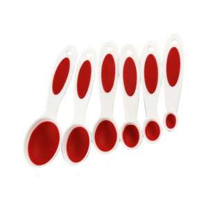 6 piece measuring spoon set, white and red, for measuring ingredients and spices - Spoon