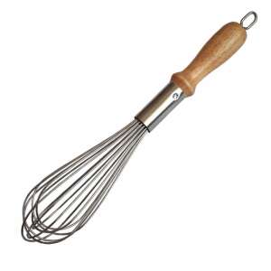 Stainless steel whisk with wooden handle, 37 cm, brown/silver - Hand whisk