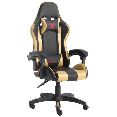 SmileGAME Xtreme Gamer Stuhl mit Nacken- und Lendenwirbelstütze #schwarz-gold