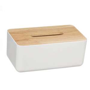White tissue box with wooden lid, Pufo brand - Napkin Holder
