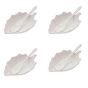 4-piece Pufo Ceramic Bowl Set for Appetizers, Desserts, and Side Dishes, with Spoons, White 68179822 - Bowl