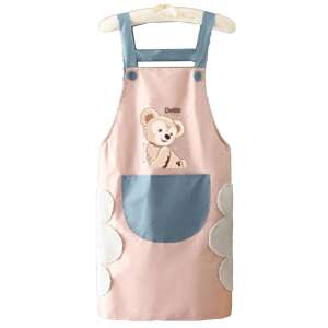 Pink and blue kitchen apron with a cute bear design, Pufo Little Bear apron - Apron
