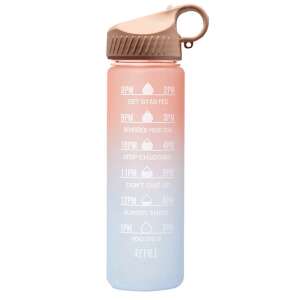 Pufo Motivational Water Bottle, 500ml, Pink and Blue, Time Marked Water Lines, with Straw - Water Bottle