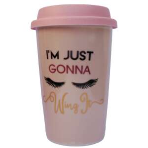 Pufo I'm Just Gonna Wing It ceramic travel mug with silicone lid, pink - Mug