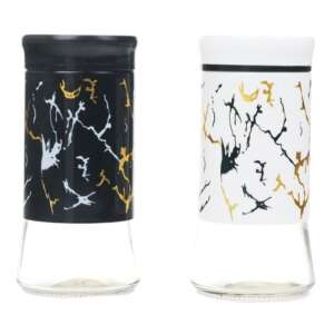 Pufo Ellegant salt and pepper shaker set, black and white, 11 cm, glass, marble design - Spice Rack