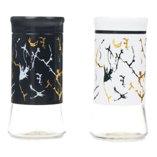 Pufo Ellegant salt and pepper shaker set, black and white, 11 cm, glass, marble design