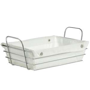 Pufo rectangular metal bread basket with removable textile lining, silver - Bread Bin