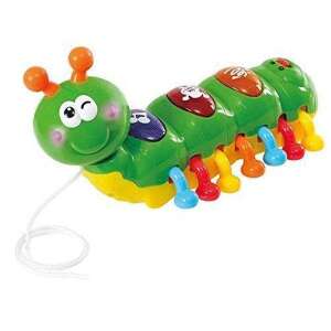 Playgo Giggle Caterpillar musikalisches Ziehspielzeug für Babys, grüner Raupe mit bunten Knöpfen und Beinen - Entwicklungsspiele für Babys