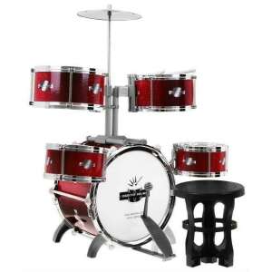 Červená bicia súprava so stoličkou, 6-dielna bicia súprava pre deti, bicia súprava pre začiatočníkov, detská bicia súprava, hračkárska bicia súprava - Ramiz
