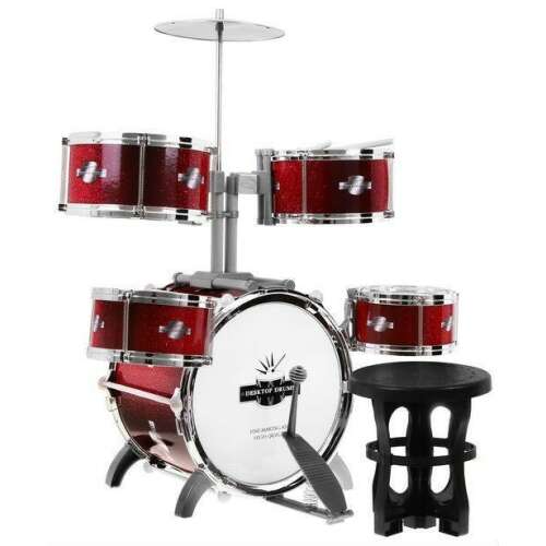Red drum set with stool, 6 piece drum set for kids, drum set for beginners, kids drum set, toy drum set