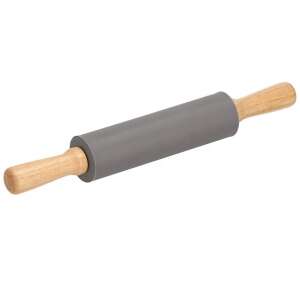 Springos grey silicone rolling pin with wooden handles - Springos