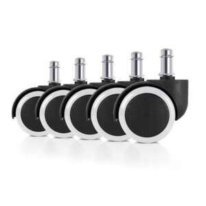 Set of 5 office chair casters, 50mm diameter, white/black, for hard floors - Office chair caster