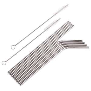 Set of 8 stainless steel drinking straws with 2 cleaning brushes, reusable, eco-friendly, silver - Cocktail making