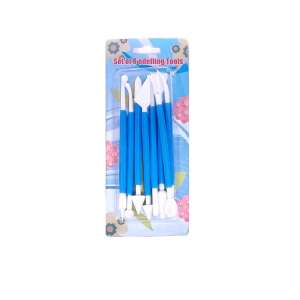 Set of 8 cake decorating tools, 16 different shapes, blue handles, plastic - Spatula