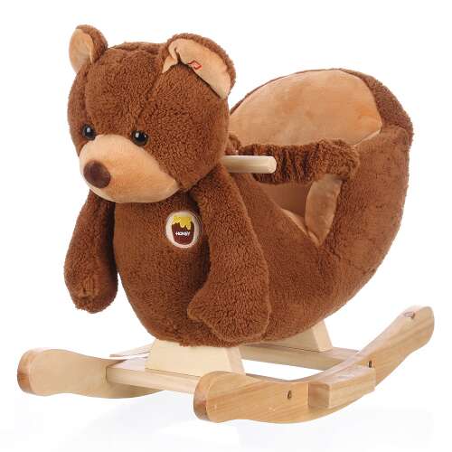 Barna plüss hintajáték fa talppal, Maci hinta