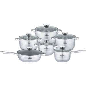 Set de vase din oțel inoxidabil Bohmann de 12 piese cu capace, inclusiv o tigaie, oale și cratițe - Veselă