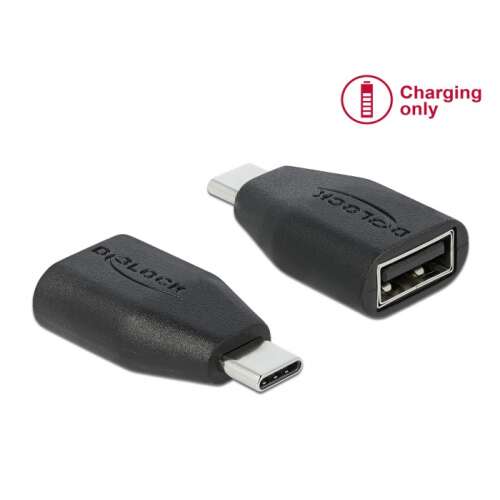 Delock USB Type-C - USB A adapter, csak töltésre, fekete - USB átalakító