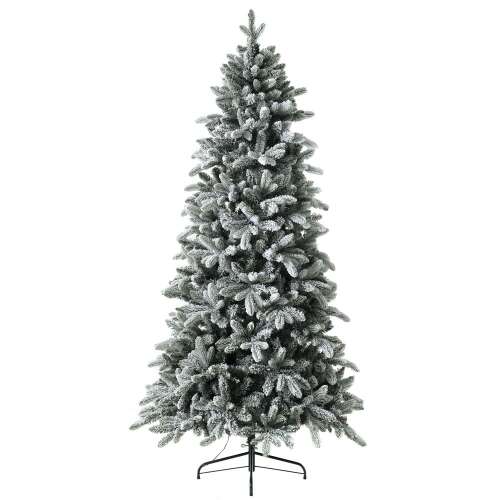 210 cm Pre-lit Slim Artificial Christmas Tree with Snow, 370 LED Lights,  Premium Pine