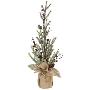 Brad artificial de Crăciun de 50 cm cu fructe de pădure și conuri de pin într-un sac de iută - Nonbrand Decorațiuni de Crăciun