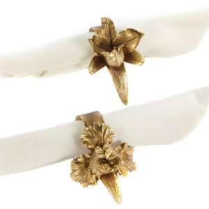 Set 2 inele pentru servetele Orhidee si Iris, 9 cm, rasina, gold 68338842 - Nonbrand Decorațiuni de Crăciun