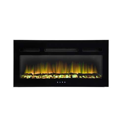 Home FKKI 05 built-in electric fireplace, black, front view, flames on