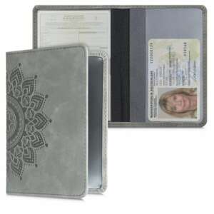 Grey Kwmobile car document holder with mandala design, open and closed view - Dressing Accessory