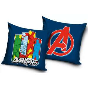 Avengers Kissenbezug, blau, 40x40 cm, mit Avengers Logo und Figuren - Kopfkissenbezüge