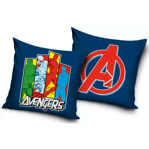 Avengers pillow cover, blue, 40x40 cm, with Avengers logo and characters