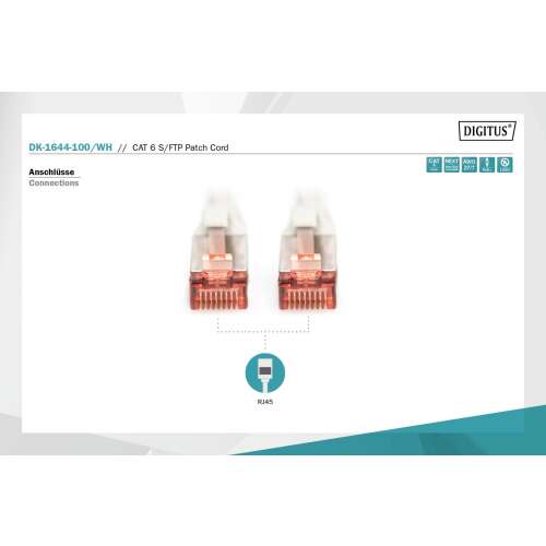 Digitus DK-1644-100/WH Cat 6 S/FTP Patchkabel, weiß, 10 Meter, RJ45-Stecker