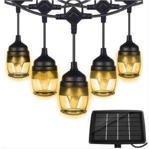 Napelemes fényfüzér 9 meleg fehér LED izzóval, ideális kültéri használatra - Nonbrand Napelemes lámpa