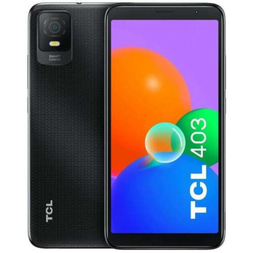 TCL 403 4G okostelefon, fekete, elülső és hátlapi nézet