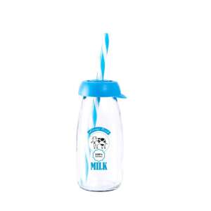 Tejes üveg műanyag kupakkal, szívószállal, milk 68563626 Kulacs - Szívószál