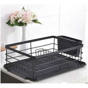 Čierny odkvapkávač na riad s držiakom na príbory, Ruhhy odkvapkávač na riad do kuchyne - Odkvapkávače na riad