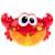 Red crab shaped bath toy that makes bubbles, front view