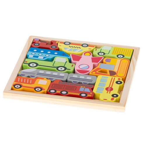 KX5313 drevené puzzle s autíčkami, viacfarebné