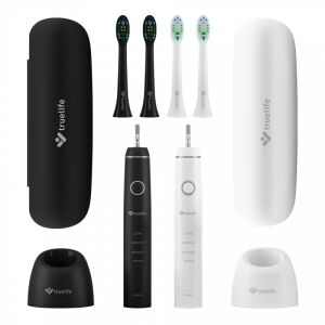 TrueLife SonicBrush Compact Duo set: black and white electric toothbrushes, travel cases, and brush heads - Mouth shower and Electric toothbrush