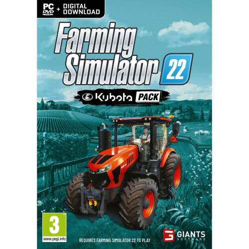 Okładka gry Farming Simulator 22 Kubota Pack na PC z czerwonym traktorem Kubota