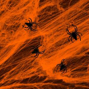 Orange spider web with black spiders, Halloween decoration - Halloween decoration