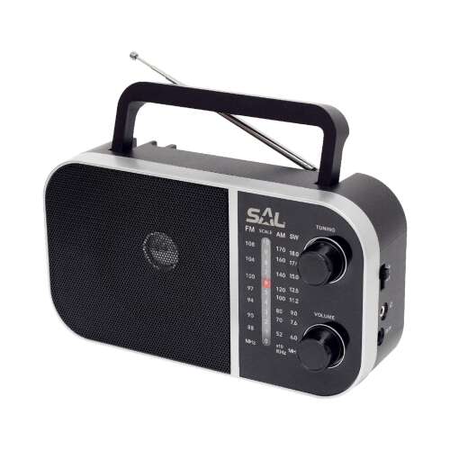SAL RPR 8 AM FM SW portable radio with telescopic antenna, black and silver color